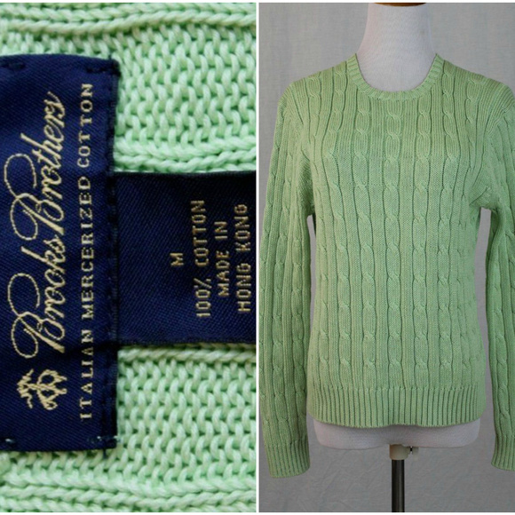 Vintage Brooks Brothers Thick Mint Green Italian Cotton Cable Knit Sweater M